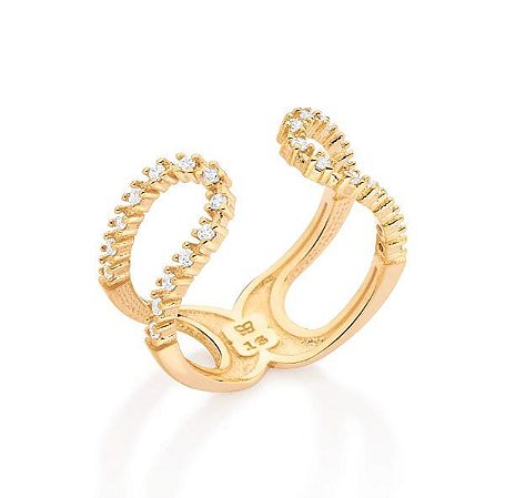 ANEL AJUSTÁVEL FOLHEADO A OURO COM ZIRCÔNIAS ROMMANEL 513360