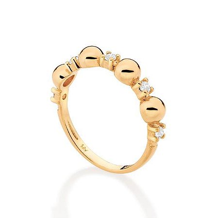SKINNY RING FOLHEADO A OURO COM ESFERAS E ZIRCÔNIAS ROMMANEL 513361
