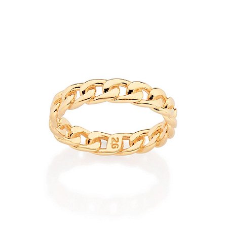 ANEL MASCULINO FOLHEADO A OURO ARO DE CORRENTE ROMMANEL 513365