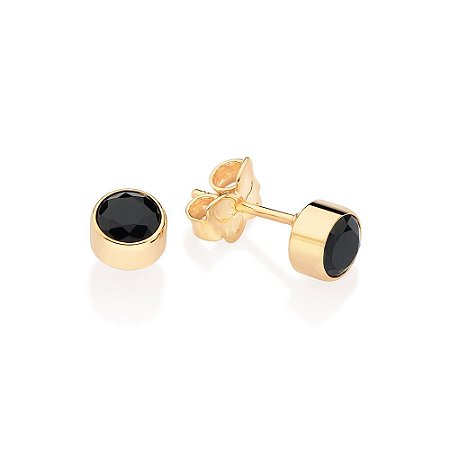 BRINCO SOLITÁRIO MASCULINO FOLHEADO A OURO CRISTAL PRETO. MED 0,5CM ROMMANEL 527160