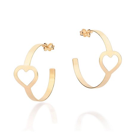 ARGOLA FOLHEADO A OURO CORAÇÃO VAZADO. MED 3,4CM ROMMANEL 527161