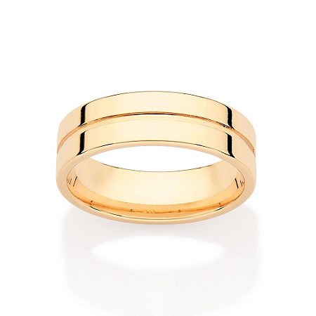 ALIANÇA LISA COM FRISO FOLHEADO A OURO 6MM ROMMANEL 513372