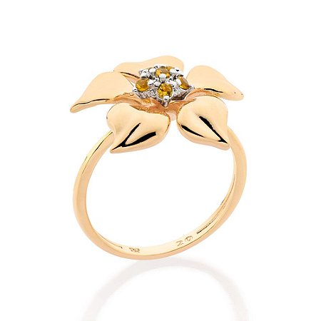 ANEL FLOR FOLHEADO A OURO COM ZIRCÔNIAS E APLIQUE DE RHODIUM ROMMANEL 513374