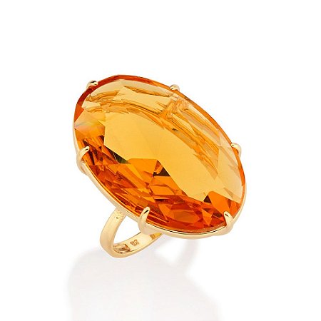MAX ANEL OVAL FOLHEADO A OURO COM CRISTAL AMARELO ROMMANEL 513376