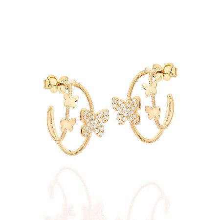 ARGOLA FOLHEADO A OURO BORBOLETA COM ZIRCÔNIAS. MED 2,2CM ROMMANEL 527184