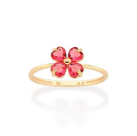 ANEL SKINNY FOLHEADO A OURO FLOR COM CRISTAIS ROSA ROMMANEL 513379