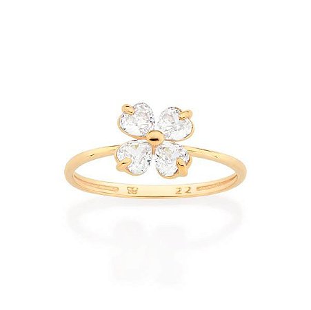 ANEL SKINNY FOLHEADO A OURO FLOR COM CRISTAIS ROMMANEL 513389