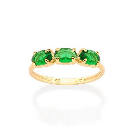 ANEL SKINNY FOLHEADO A OURO  COM CRISTAIS VERDE ROMMANEL 513385