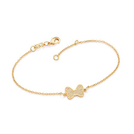 PULSEIRA FOLHEADO A OURO LAÇO DA MINNIE COM ZIRCÔNIAS. MED 20CM ROMMANEL 552125