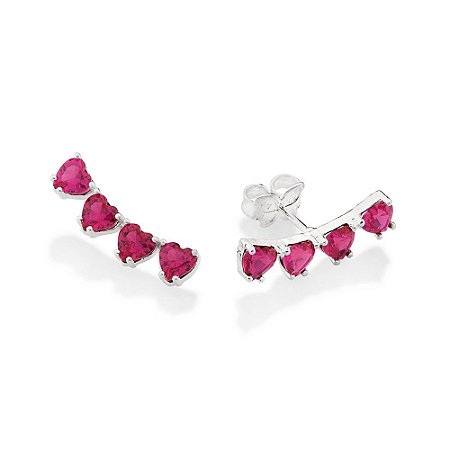 EAR CUFF CORAÇÕES PRATA 925 COM ZIRCÔNIAS ROSA ESCURO. MED 1,8CM ROMMANEL 820117