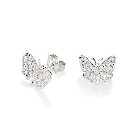 BRINCO BORBOLETA PRATA 925 COM ZIRCÔNIAS. MED 1,2CM ROMMANEL 820126
