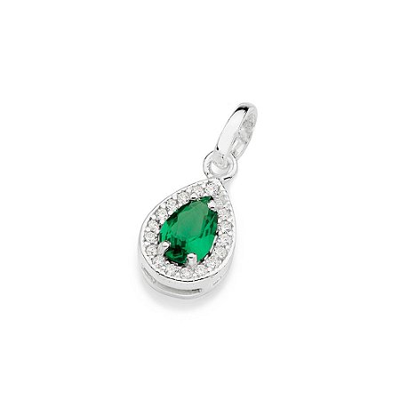 PINGENTE PRATA 925 GOTA COM ZIRCÔNIAS BRANCO E VERDE. MED 1,6CM ROMMANEL 840048