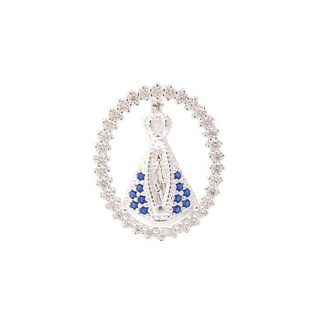 PINGENTE PRATA 925 NOSSA SENHORA APARECIDA COM ZIRCÔNIAS. MED 2CM ROMMANEL 840057