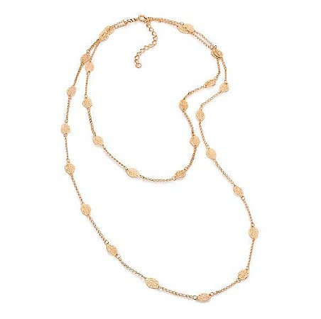GARGANTILHA DUPLA FOLHEADO A OURO FOLHAS. MED 45CM ROMMANEL 531123