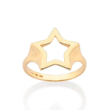 ANEL FOLHEADO A OURO ESTRELA VAZADA ROMMANEL 513396