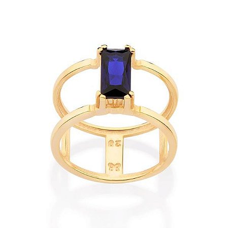 ANEL FOLHEADO A OURO CRISTAL AZUL ESCURO ROMMANEL 513403
