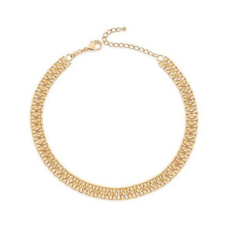 GARGANTILHA CHOKER FOLHEADO A OURO FIOS ENTRELAÇADOS. MED 40CM ROMMANEL 532503