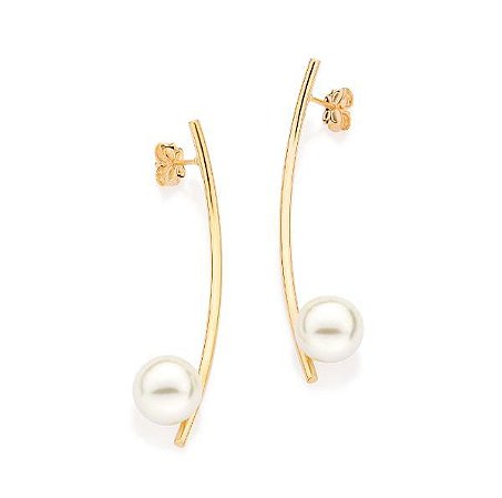 BRINCO PALITO FOLHEADO A OURO COM PÉROLA. MED 5CM ROMMANEL 527209