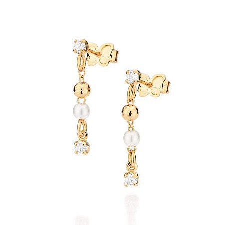 BRINCO FOLHEADO A OURO ZIRCÔNIAS E PÉROLAS. MED 2,3CM ROMMANEL 527201