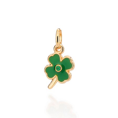 PINGENTE TREVO FOLHEADO A OURO COM APLIQUE DE RESINA VERDE. MED 2,1CM ROMMANEL 542733