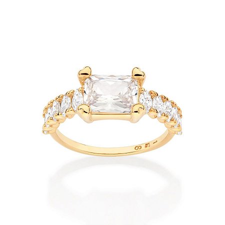 ANEL SOLITÁRIO FOLHEADO A OURO COM ZIRCÔNIA ROMMANEL 513419