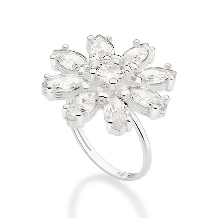MAXI ANEL FLOR PRATA 925 COM ZIRCÔNIAS ROMMANEL 810213