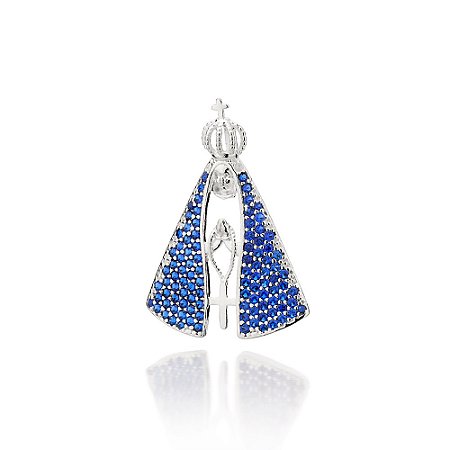 PINGENTE PRATA 925 NOSSA SENHORA APARECIDA COM ZIRCÔNIAS. MED 2,8CM ROMMANEL 840061