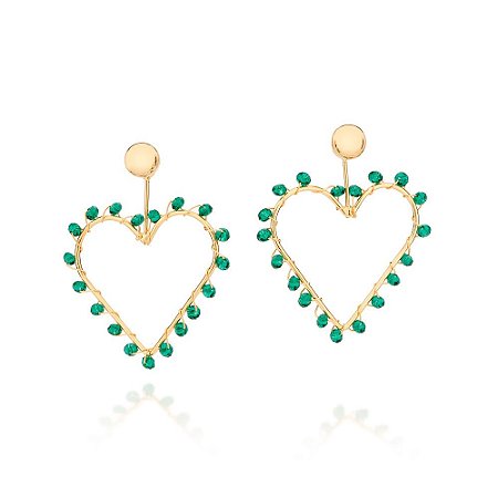 BRINCO CORAÇÃO FOLHEADO A OURO COM CRISTAIS VERDE. MED 4,8CM ROMMANEL 527024