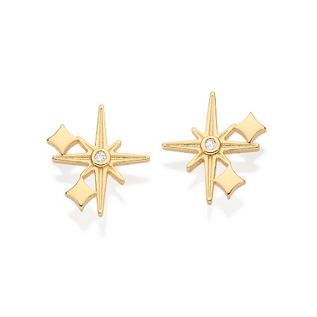 BRINCO BRILHOS FOLHEADO A OURO COM ZIRCÔNIAS. MED 1,5CM ROMMANEL 527262