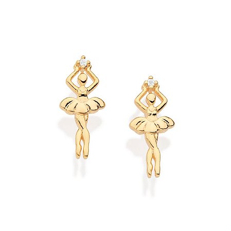 BRINCO BAILARINA FOLHEADO A OURO COM ZIRCÔNIAS. MED 1,4CM ROMMANEL 527258