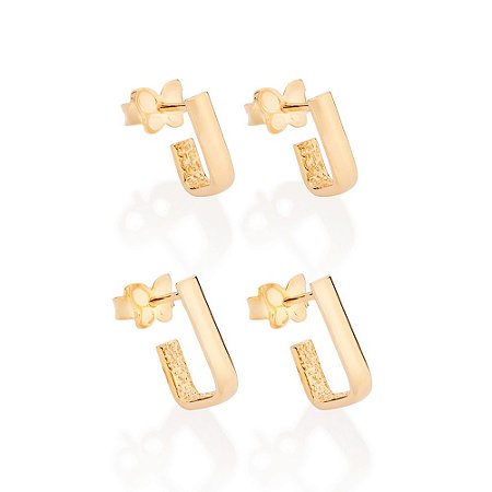 KIT ARGOLAS RETANGULAR FOLHEADO A OURO ROMMANEL 527241