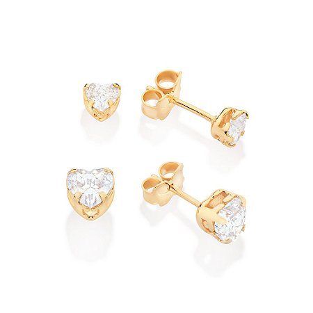KIT BRINCOS CORAÇÃO COM ZIRCÔNIA FOLHEADO A OURO ROMMANEL 527266