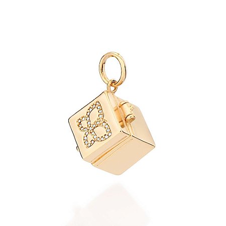 PINGENTE FOLHEADO A OURO CAIXA DE BAILARINA COM ESPELHO. MED 2CM ROMMANEL 542800