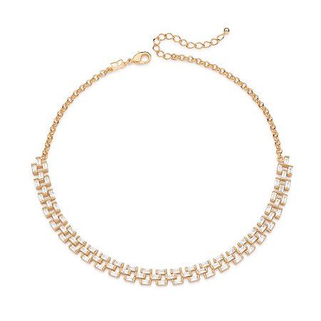 GARGANTILHA CHOCKER FOLHEADO A OURO COM ZIRCÔNIAS. MED 40CM ROMMANEL 532509