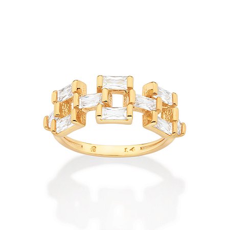 ANEL FOLHEADO A OURO COM ZIRCÔNIAS BAGUETE ROMMANEL 513441