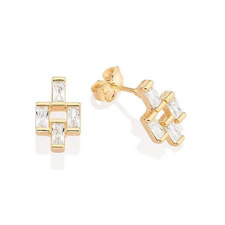 BRINCO FOLHEADO A OURO COM ZIRCÔNIAS BAGUETE. MED 1,3CM ROMMANEL 527264