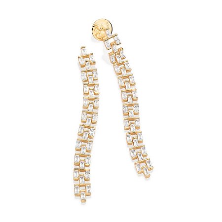 BRINCO PÊNDULO FOLHEADO A OURO COM ZIRCÔNIAS. MED 7,8CM ROMMANEL 527265
