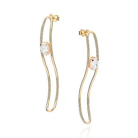 BRINCO OVAL FOLHEADO A OURO COM ZIRCÔNIAS. MED 5,9CM ROMMANEL 527233