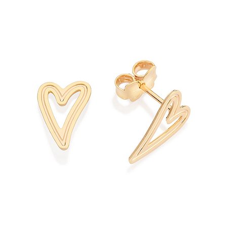 BRINCO CORAÇÃO VAZADO FOLHEADO A OURO. MED 1,2CM ROMMANEL 527234