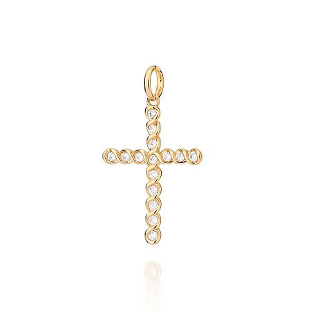 PINGENTE CRUZ FOLHEADO A OURO COM ZIRCÔNIAS. MED 3,5CM ROMMANEL 542775