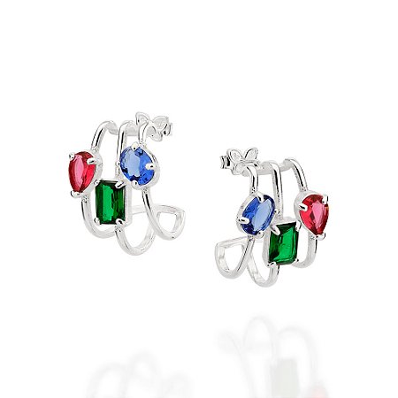 ARGOLA TRIPLA PRATA 925 COM CRISTAIS COLORIDOS. MED 2CM ROMMANEL 820152