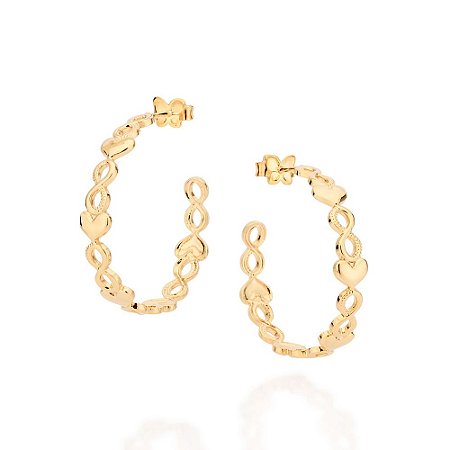 ARGOLA FOLHEADO A OURO INFINITO COM CORAÇÃO. MED 2,9CM ROMMANEL 527254