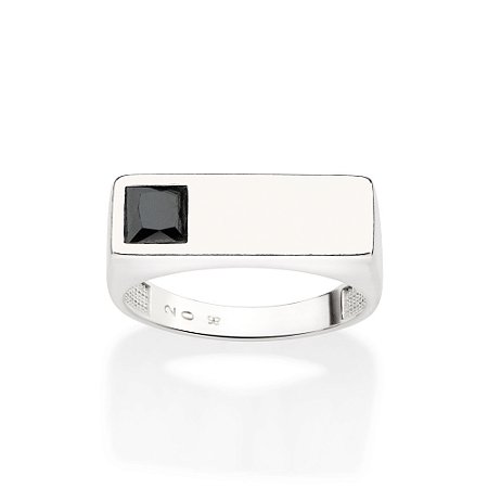 ANEL RETANGULAR MASCULINO PRATA 925 COM ZIRCÔNIA ROMMANEL 810273
