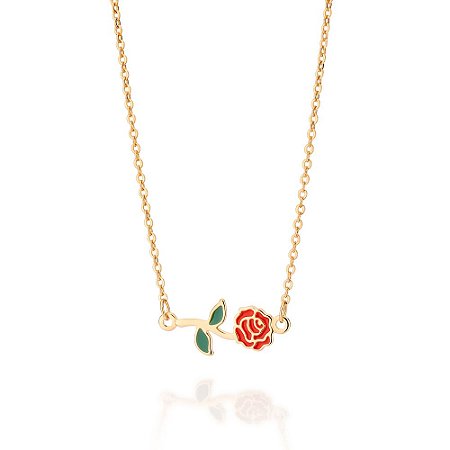 GARGANTILHA FOLHEADO A OURO ROSA DA BELA COM APLIQUE DE RESINA. MED 50CM ROMMANEL 532519