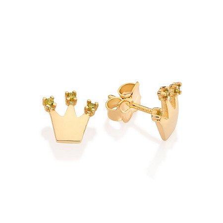 BRINCOS FOLHEADO A OURO COROA PRINCESA TIANA COM ZIRCÔNIA. MED 0,80CM ROMMANEL 527292