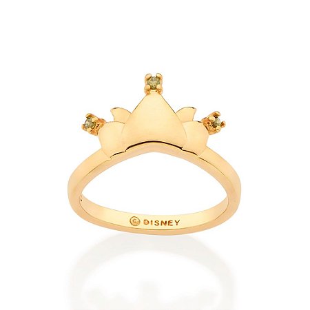 ANEL INFANTIL FOLHEADO A OURO COROA PRINCESA TIANA COM ZIRCÔNIA VERDE ROMMANEL 513462