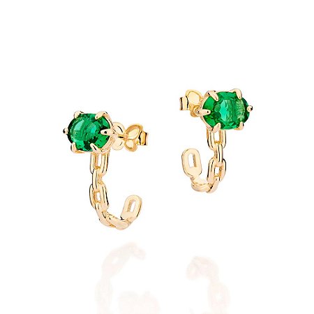 ARGOLA FOLHEADO A OURO ARO CORRENTE COM CRISTAL VERDE. MED 1,7CM ROMMANEL 527279