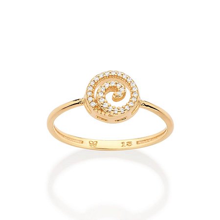 ANEL SKINNY FOLHEADO A OURO ROMMANEL ESPIRAL COM ZIRCÔNIAS ROMMANEL 513456