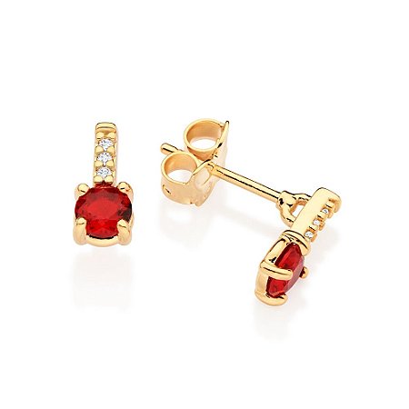 BRINCO FOLHEADO A OURO COM CRISTAIS E ZIRCÔNIA VERMELHO. MED 0,90CM ROMMANEL 527324