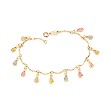 PULSEIRA FOLHEADO A OURO COM CRISTAIS COLORIDOS. MED 19CM ROMMANEL 552153